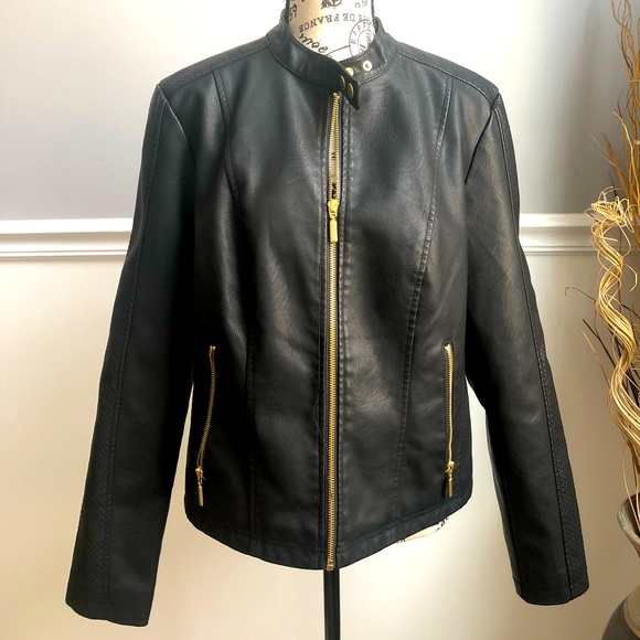 Baccini | Jackets & Coats | Large Size Black Faux Leather Jacket Nwt | Poshmark